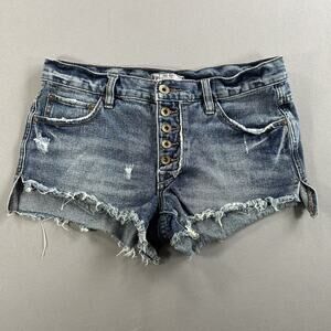 We The Free People Women's Distressed Cut Off Denim Jean Shorts Button Fly Sz 25